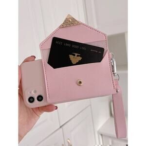Heart Buckle Wallet IPhoneCase light pink and black models12mini,12pro,12pro max